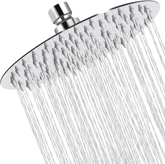 AISI304 Rain Shower Head Stainless Steel Rain Shower Anti-Limescale Nozzles Shower Head Rain Shower Head Round (8Inches/20cm)