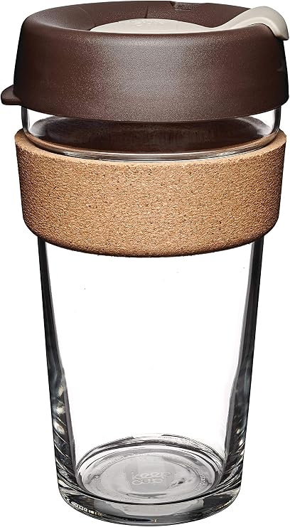 KeepCup Reusable Coffee Cup - Brew Tempered Glass and Natural Cork, L 16oz/454ml - Almond