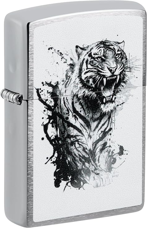 Zippo Lighter: Tiger Splash Design - Brushed Chrome 46076