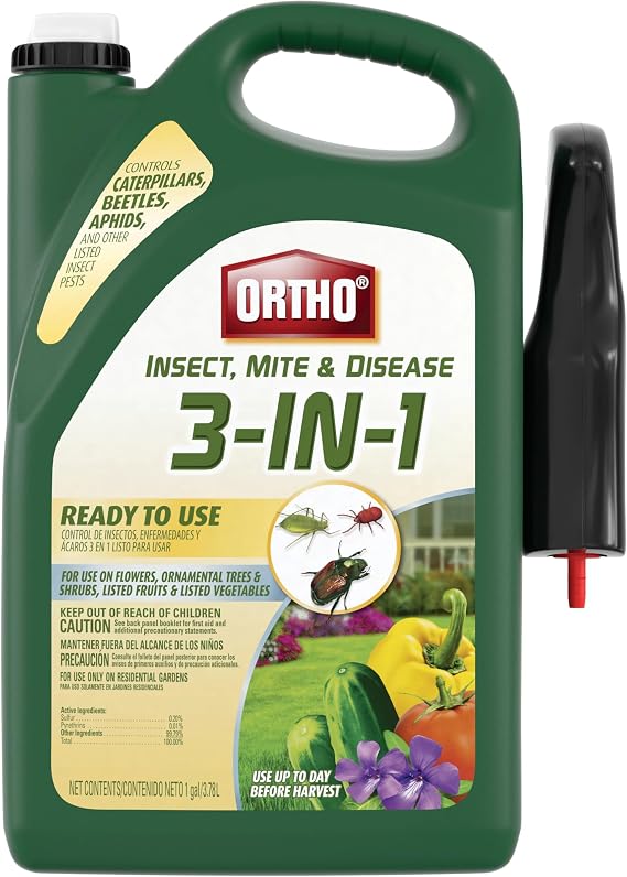 Ortho Insect, Mite and Disease 3-in-1 Ready-To-Use, 1 gal. | For Use on Flowers, Ornamentals, Listed Fruits and Vegetables, Controls Aphids, Spider Mites, Powdery Mildew, More as Listed