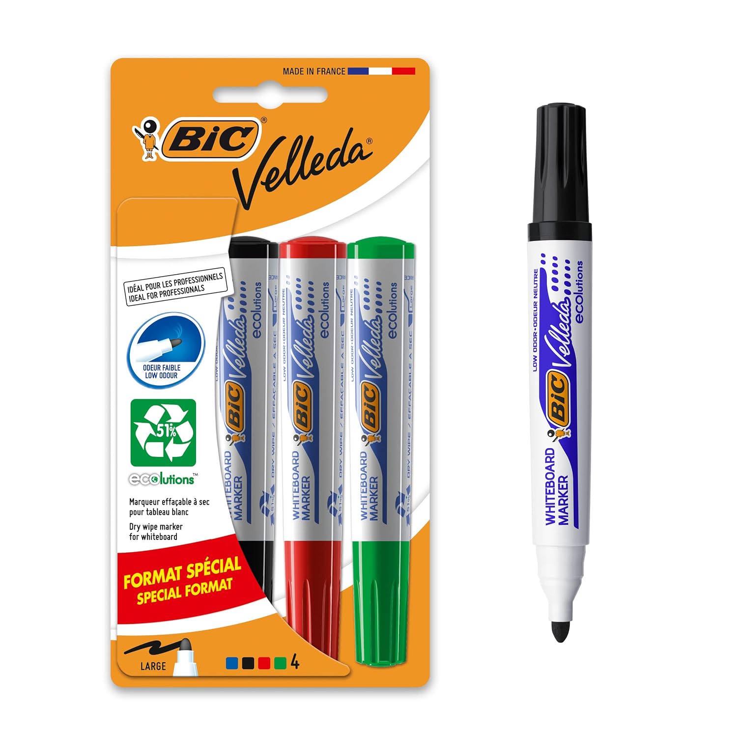 BiC Velleda 1701 Eco Round Tip Whiteboard Pen 4-Piece Blister Mixed Colors