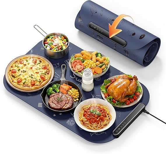 Electric Food Heating Mat, 61x40 cm Warming Tray for Buffets with 3 Temperature Settings, Food Warmers for the Table, Home, Camping and Gatherings