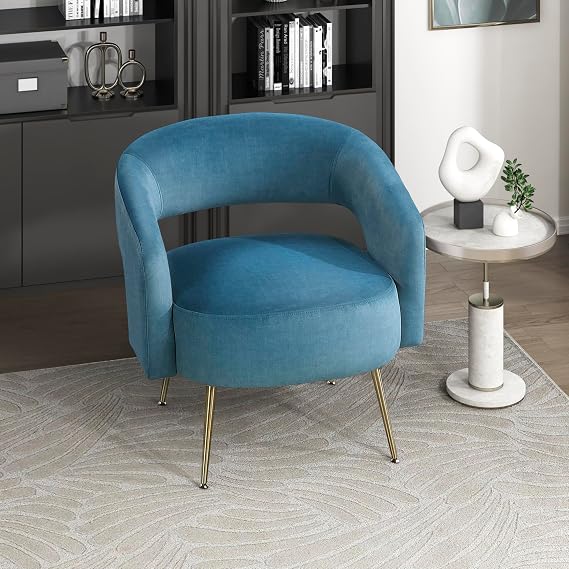 Lexicon Mid-Century Modern Velvet Accent Chair with Open Back, Dark Teal