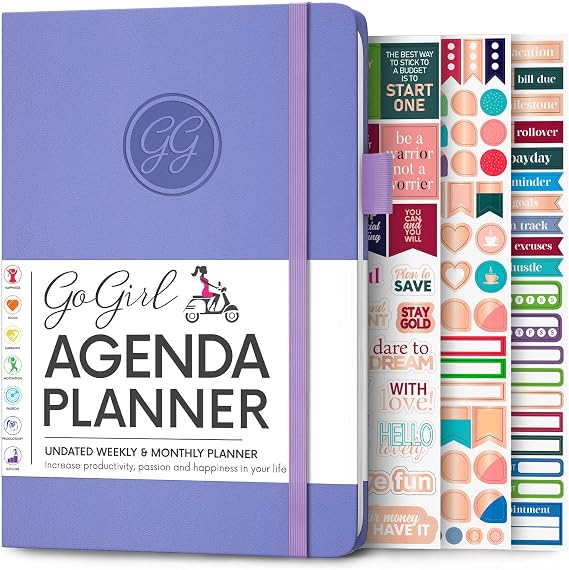 GoGirl Planner Agenda Colorful Undated Monthly & Weekly Organizer for Women, Journal for Time Management & Productivity (Lavender)