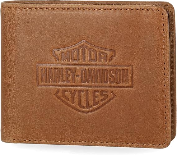 Harley-Davidson Men's Genuine Leather Rfid Blocking Billfold Wallet, Cognac (Indo), Standard