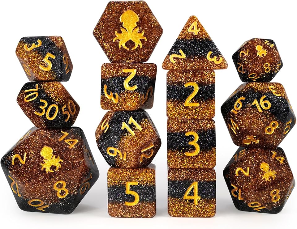 Kraken Dice Pact Magic 14pc Dice Set Inked in Gold