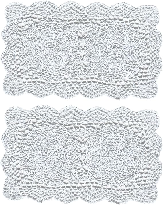 Phantomon Lace Doilies Handmade Crochet Placemats Cotton Doilies Cloth Lace, Pack of 2, Rectangular Shape Table Runner, 10 x 17 inch (White)