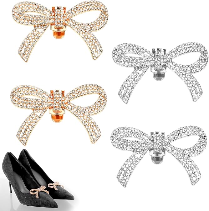 Giantree 2 Pairs of Shoe Clips, Bow Shoe Clips, Rhinestone Shoe Clips, Detachable Classic Fashion Sparkling Bow Heels Shoe Charms Bridal Wedding Party Crystal Shoe Buckles