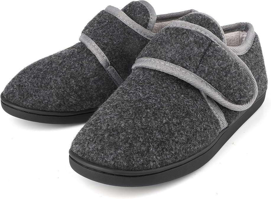 Mens Terry Cloth Slippers Breathable Indoor/Outdoor House Shoes Winter Warm Fuzzy Cozy Memory Foam Diabetic Edema Swollen Comfortable Adjustable Closed-Back Boots Slipper