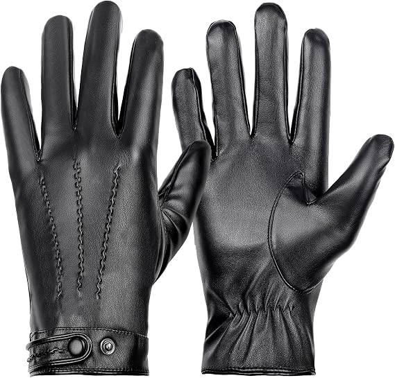 Winter Leather Gloves for Men, Plush Lined Mens PU Gloves With Full-hand Touchscreen Mens Winter Gloves