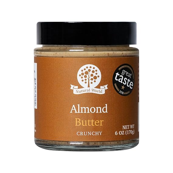 Nutural World - Crunchy Almond Nut Butter 6 Oz (170g) Great Taste Award Winner - 100% Pure Single Ingredient