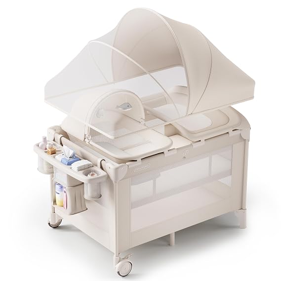 Obee Odee Baby Bassinet, Playard, Napper Bassinet, Changing Table, Beige