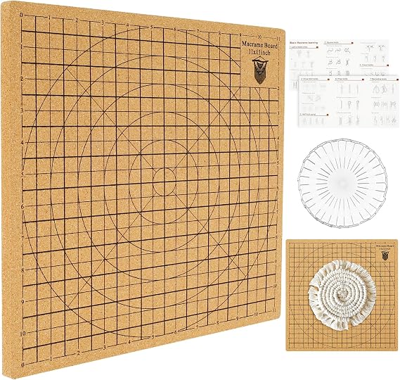 Macrame Board with Pins,Upgraded 12in Double Side Macrame Project Board with Grids,Handmade Braiding Board with Instructions,Reusable Macrame Cork Board for Cording Bracelet Wigs Braid Knotting String