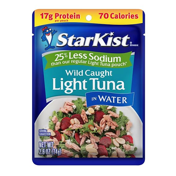 StarKist Light Tuna in Water 25% Less Sodium, 2.6oz Pouch, 1-Pack