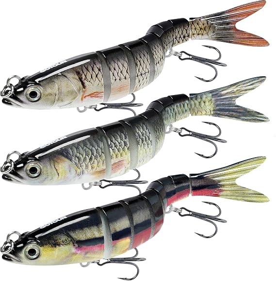 GOTOUR Jointed Swimbaits, Easy Catch Fishing Lures for Bass Trout Crappie | Wiggling Vibrating Rattling Gurgling for More Bites, Heavy-Duty Dyneema Fiber, Slow Sinking, Fresh & Saltwater Fishing Baits