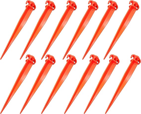 Plastic Tent Pegs Stakes, 12 PCS, 16", Orange, UV Resistant, Safety Style, Multi Use for Camping, Hiking, Garden, Landscape