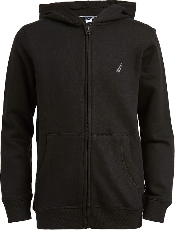Nautica Boys' Zip Up Hoodie Sweatshirt, Signature Logo Design, Kangaroo Pockets, Made With Lightweight Fleece