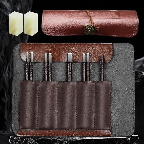 BAIQI Tungsten Steel 8 Pcs Hand Carve Tool Kit for Enthusiast to Engrave Soft Limestone and SlateStone Alabaster Wood Soap Stone Seal Sculpture DIY Craft (10 PCS Carve Tool Set)