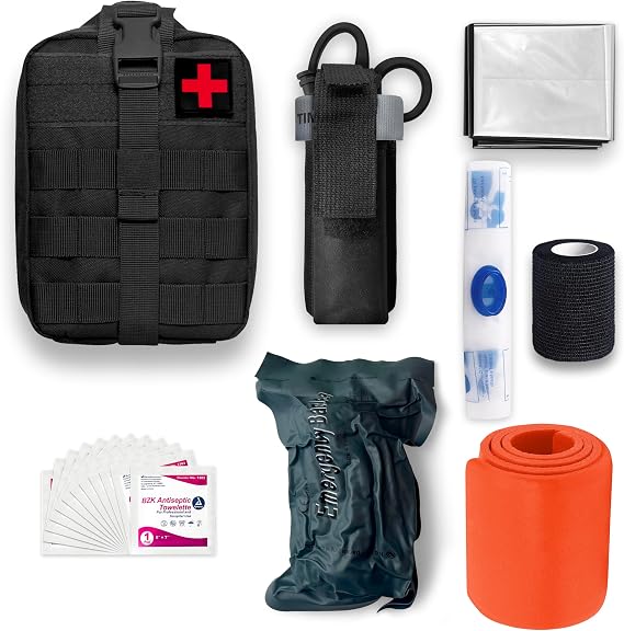 ASA Techmed IFAK Trauma Kit - Tactical Emergency Medical Trauma Kit for First Aid with Tourniquet - Essential for Hiking, Camping, Fishing, Hunting, Disaster, Military, Outdoor Adventures. (Black)