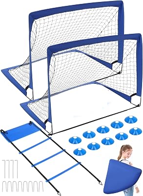 Soccer Goal Portable Set of 2 Soccer Nets 3x4 FT Training Equipment with Ladder & Cone,Blue
