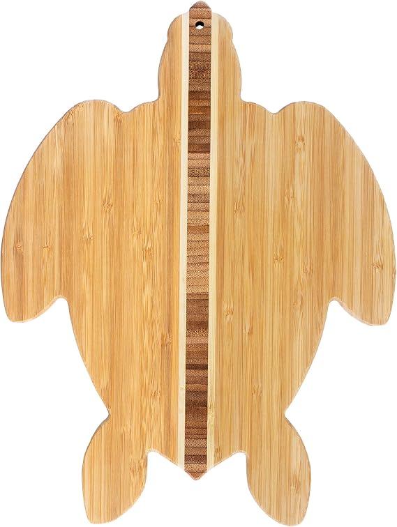 Totally Bamboo Sea Turtle Shaped Cutting Board and Charcuterie Board | Makes a splash when serving charcuterie and snacks. Slice, prep, and serve all on one board. Hangs as decor between uses.
