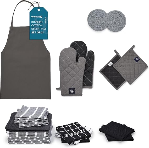 Encasa XO Kitchen Towels and Dishcloths Set Grey Combo