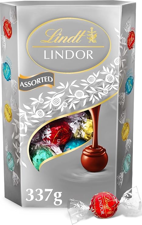 Lindt Lindor Silver Assorted Chocolate Truffles – 337g Box (Approx. 26 Balls) – Smooth Filling – Gift, Birthday, Congratulations, Sharing Treat