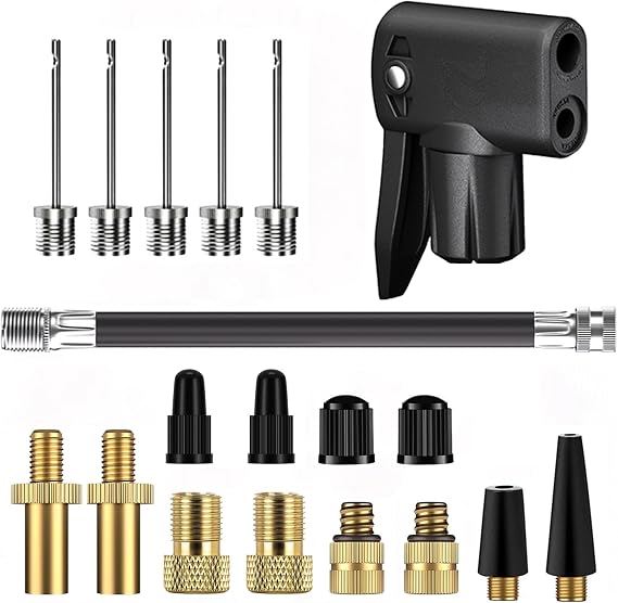 Bicycle Valve Adapter Replacement Pump Head with Presta Schrader Dual Valves Tyre Valve Converter (AV DV SV) Tire Valve Caps Air Pump Inflator Extension Hose Ball Pump Inflation Needle Nozzle Adaptor