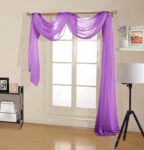 Decotex Premium Quality Sheer Voile Scarf Valance for Home & Event Designs (54" X 216", Lilac)