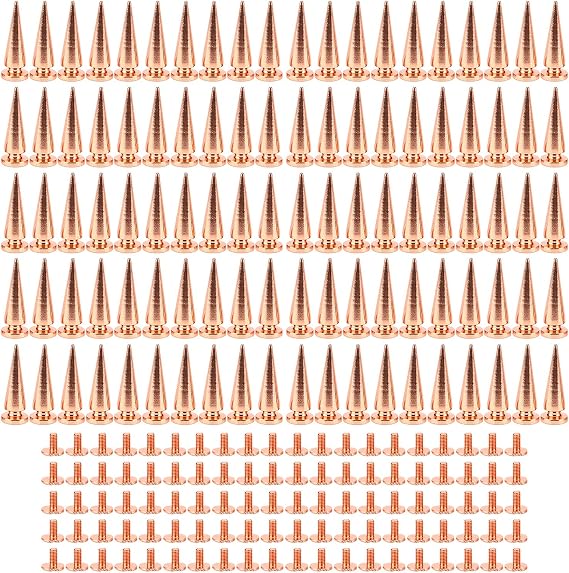 Gold Spike Metal Spikes Studs, 100 Sets 10x26mm Rose Gold Punk Cone Spiked Screw Rivets - Durable Brass Material, Glossy Electroplated Finish for DIY Punk Style Clothing Decorati (Tree Type)