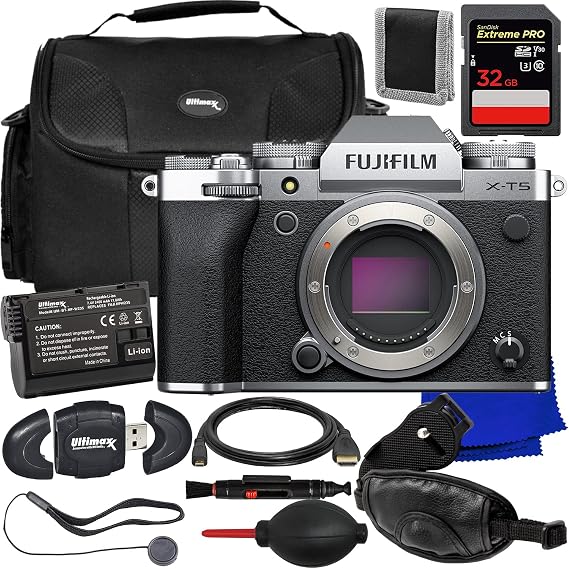 Ultimaxx Essential FUJIFILM X-T5 (Silver, Body Only) Bundle - Includes: 32GB Extreme Pro Memory Card, Water-Resistant Gadget Bag, Replacement Battery, High-Speed Memory Card Reader & More(20pc Bundle)