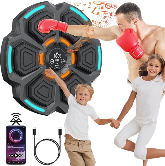Smart Music Boxing Machine Wall-Mounted Punching Pad for Adults & Kids | Home Training Equipment with LED Lights, Bluetooth & Custom Modes for a Fun, Interactive, and Customizable Workout!