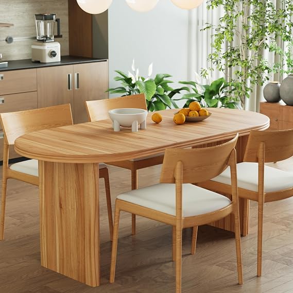 71" Natural Walnut Oval Extendable Dining Table