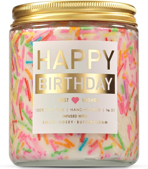 Mothers Day Gifts for Mom, Birthday Candles Gift, Happy Birthday Candle, Vanilla Birthday Cake Scent with Sprinkles, Unique Birthday Gifts for Women, Bday Gift for Her, Best Friend, Men, Sister - 9oz
