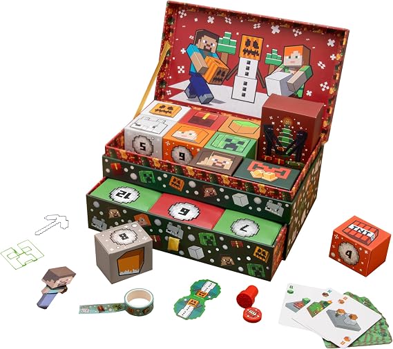Minecraft Keepsake Box Advent Calendar 24 Days of Officially Licensed Minecraft Gifts, Stationery & Collectibles, Reusable Storage Box, Holiday Countdown for Gamers | Paladone