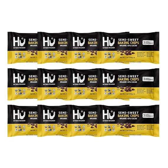 Hu Semi-Sweet Chocolate Chips for Baking, Organic 45% Cacao, 7oz (12 Pack)