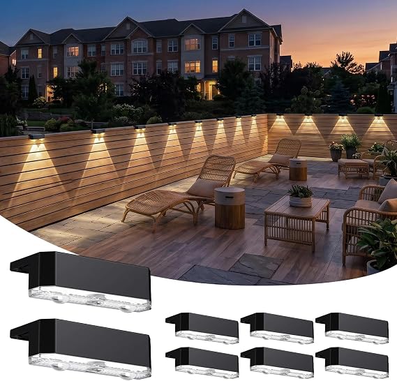Peasur Solar Fence Lights Outdoor 8 Pack,Deck Light Waterproof,Warm White