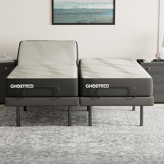 GhostBed Split King Adjustable Base with 11" Ultimate Memory Foam Mattress