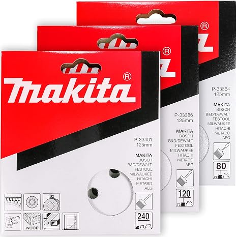 Makita [30 Piece] Multi Grit Sanding Disc Set for 5" Random Orbit Sanders | 8 Hole Hook & Loop Sandpaper, Multi Grit 80 120 240 Grit for Wood, Metal, Drywall & More