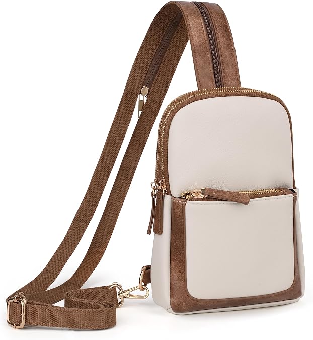 UTO Sling Bag for Women Crossbody Trendy Chest Belt Bag Convertible Backpack Purse with Wide Shoulder Zip Straps