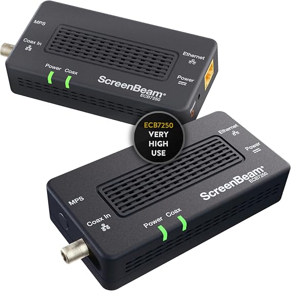ScreenBeam ECB7250K02 Network Adapter Starter Kit Bonded MoCA 2.5 - Fastest | Ethernet Over Coax Network Adapter for Highest Speed Internet - MoCA Starter Kit for Streaming, Gaming, WFH - Very High Use