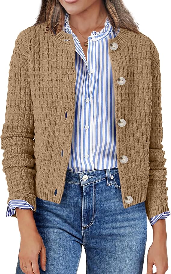 Zeagoo Women's 2026 Fall Cardigan Sweaters Long Sleeve Knit Cropped Jackets