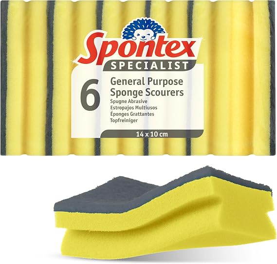 Spontex Specialist Washing Up Sponge Scourers | XL | Hard Wearing & Versatile for Professional Cleaning | 6 Pack