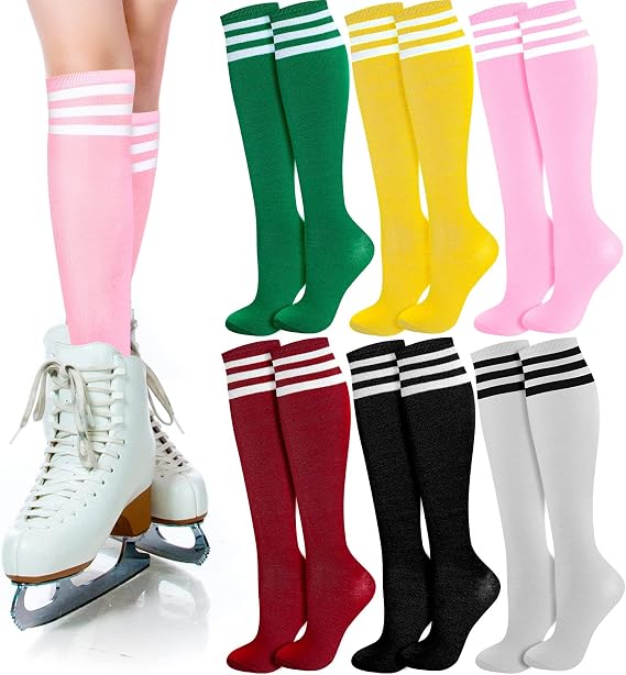 Unittype 6 Pairs Knee High Socks for Women Uniform Team Outfit, Multicolor
