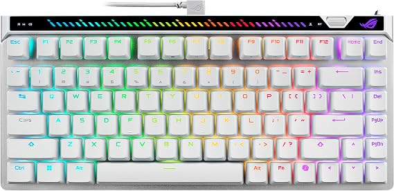 ASUS ROG Falchion Ace 75 HE Wired Analog Hall Effect Gaming Keyboard 75% TKL, USB, Hot Swappable HFX V2X Magnetic Switch, Rapid Trigger, 8KHz Polling, PBT Keycap, Carry Case, Web based Config - White