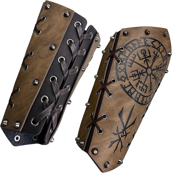 HiiFeuer Medieval Embossed Arm Bracers, Retro Faux Leather Knight Arm Gauntlets, Vintage Arm Guards