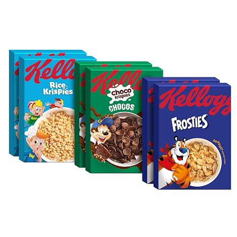 Kellogg's Cereals & Cornflakes Mix - 2 x Kellogg's Choco Krispies Chocos Frosties & Rice Krispies - No Artificial Colours and Flavours
