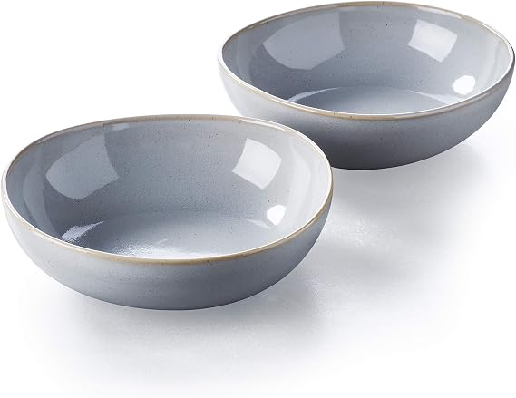 Pearl Grey Glazed Stoneware Serving Bowls, Set of 2, 6.3-inch diameter
