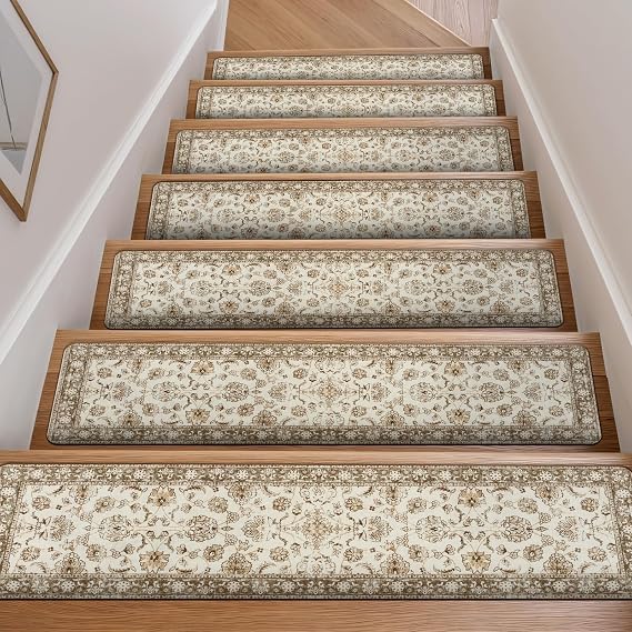 OJIA Vintage Stair Treads Non-Slip Stair Runners for Wooden Steps 15PCS