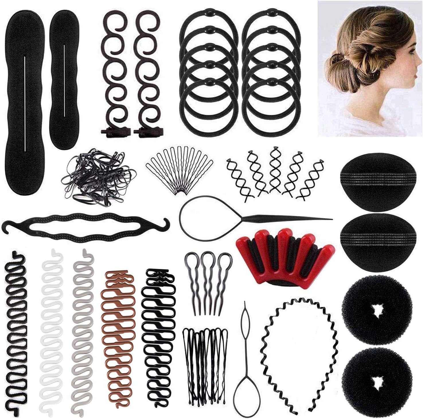 60 Pcs Hair Styling Set, Design Tools Accessories DIY Modelling Kit Hairdresser Set Magic Simple Fast Spiral Braid BBB